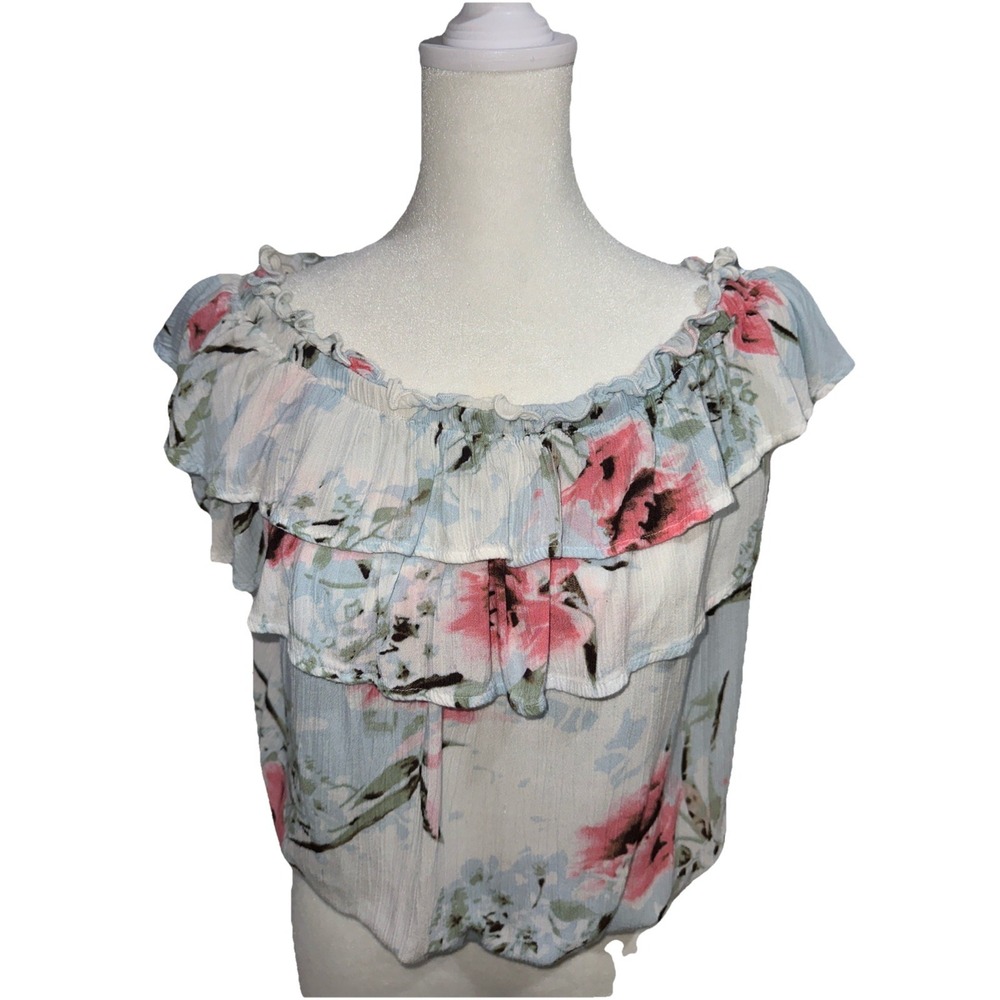 Guess Los Angeles Women's Floral Print Off The Shoulder Blouse Ruffles SIZE S
